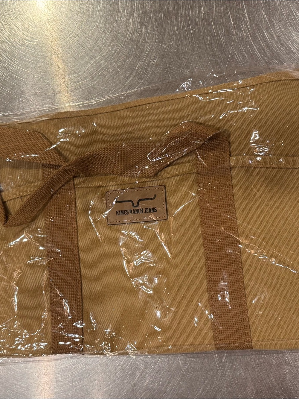 Kimes Ranch Tan Canvas Tote with Leather Logo Patch - Picture 2 of 11
